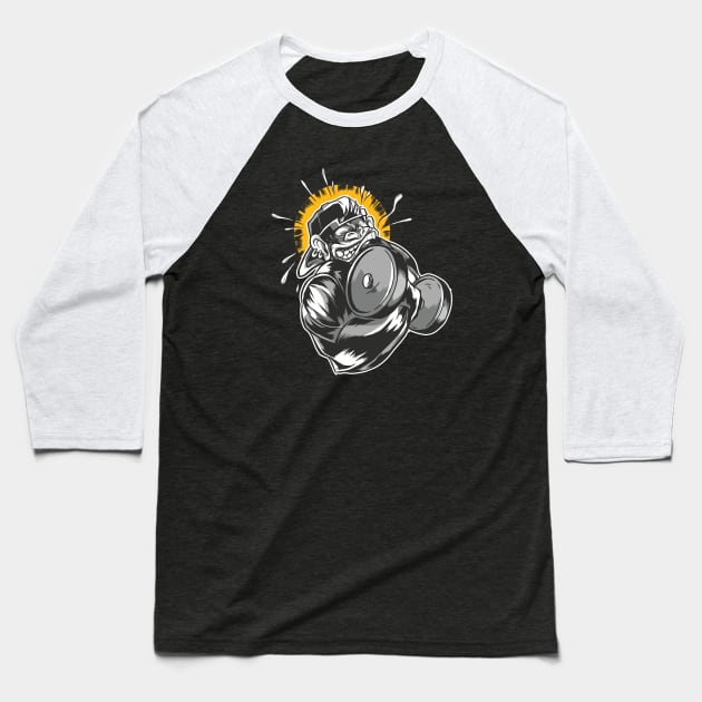 Monkey Dumbbell Baseball T-Shirt by Safdesignx